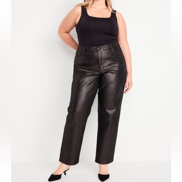 Old Navy black shine High-Waisted Shine OG Loose Jeans - Picture 4 of 13